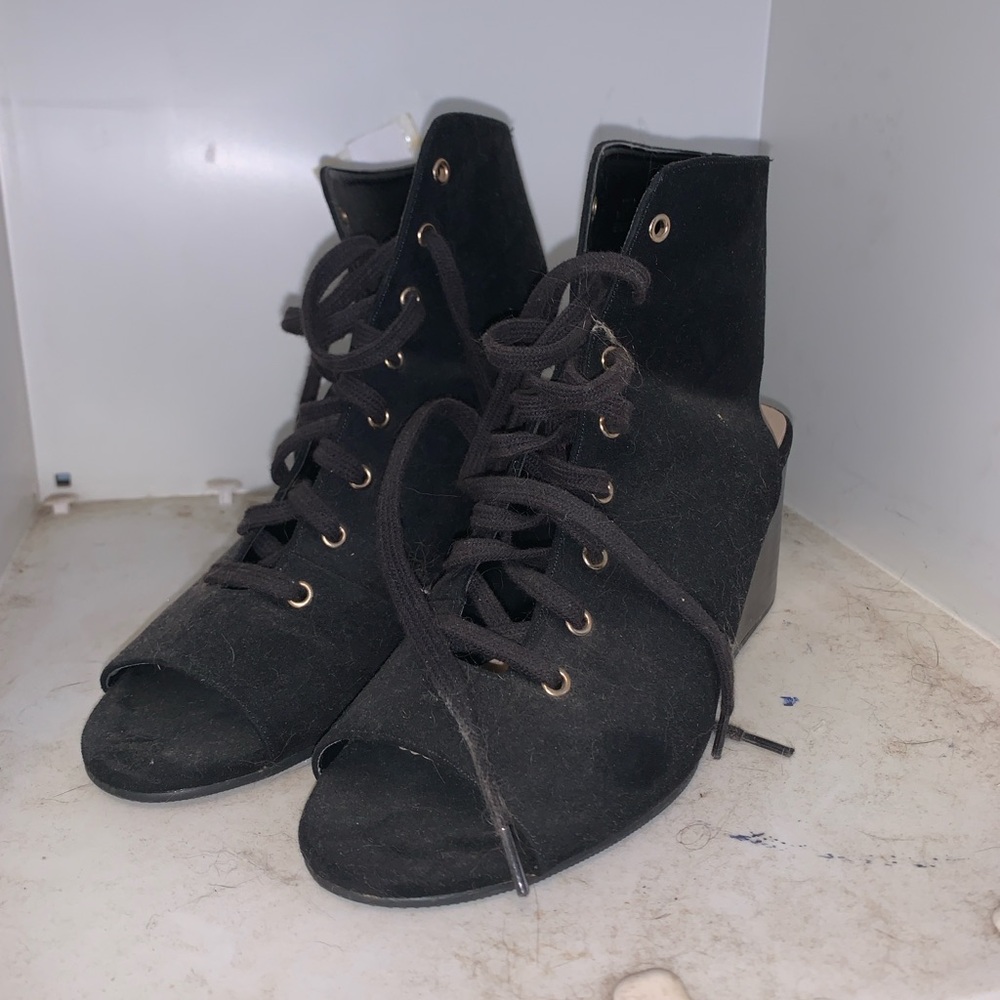 Black Lace-Up Wedges